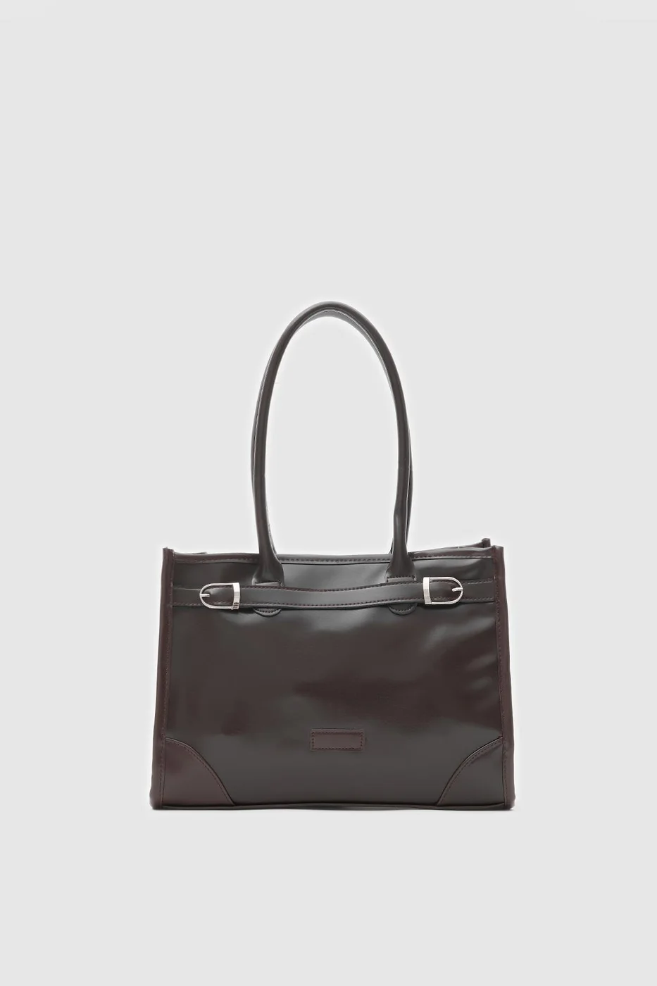 faux leather shoulder bag faux leather shoulder bag in dark brown