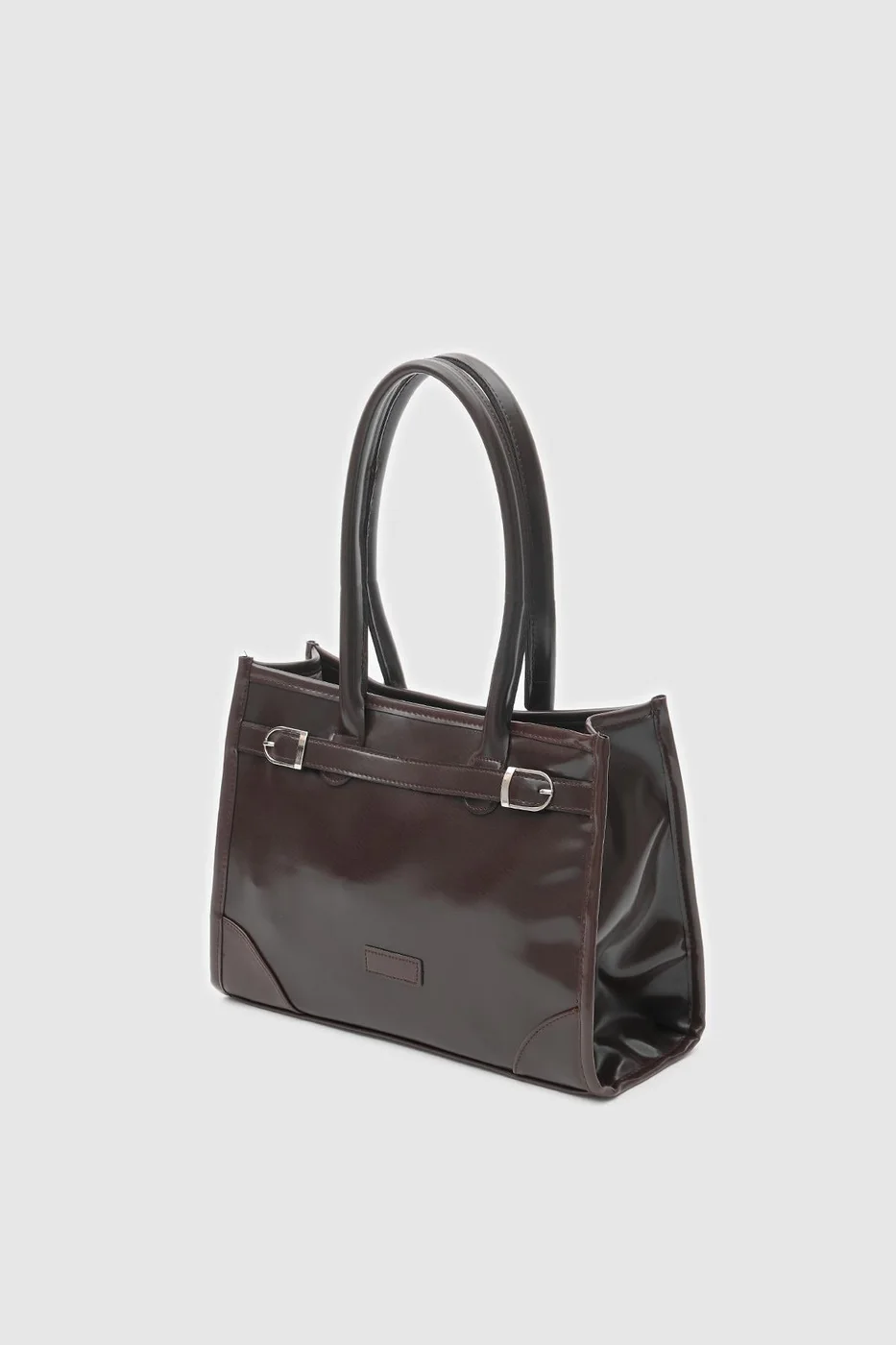 faux leather shoulder bag faux leather shoulder bag in dark brown