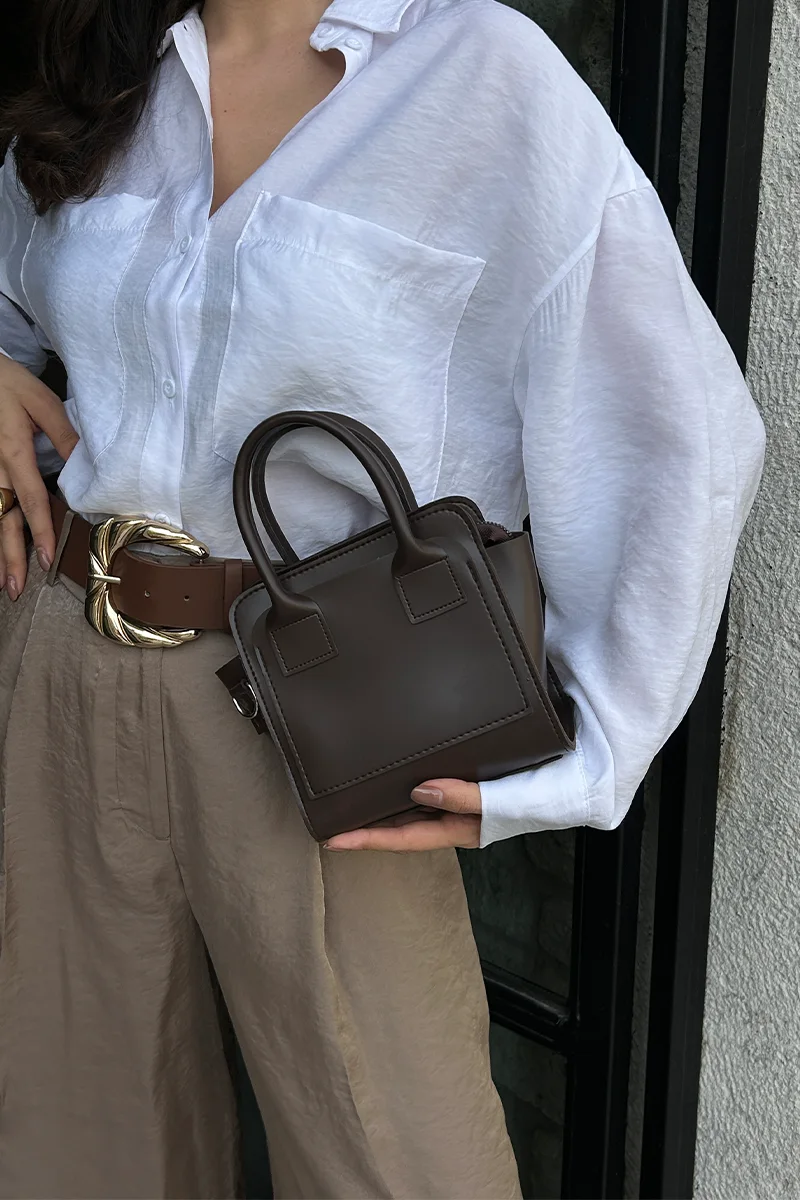 Faux leather crossbody bag for women in dark brown
