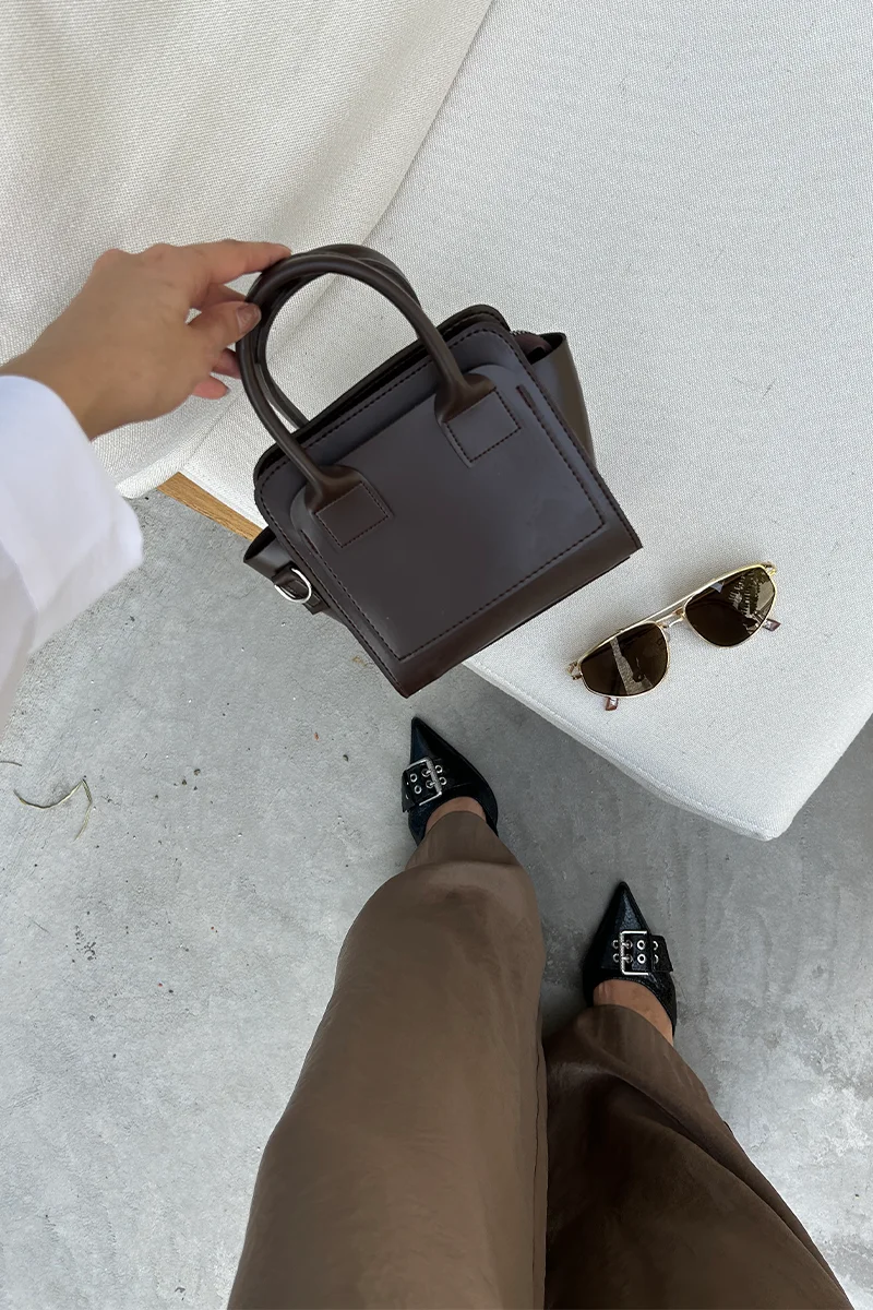 Faux leather crossbody bag for women in dark brown