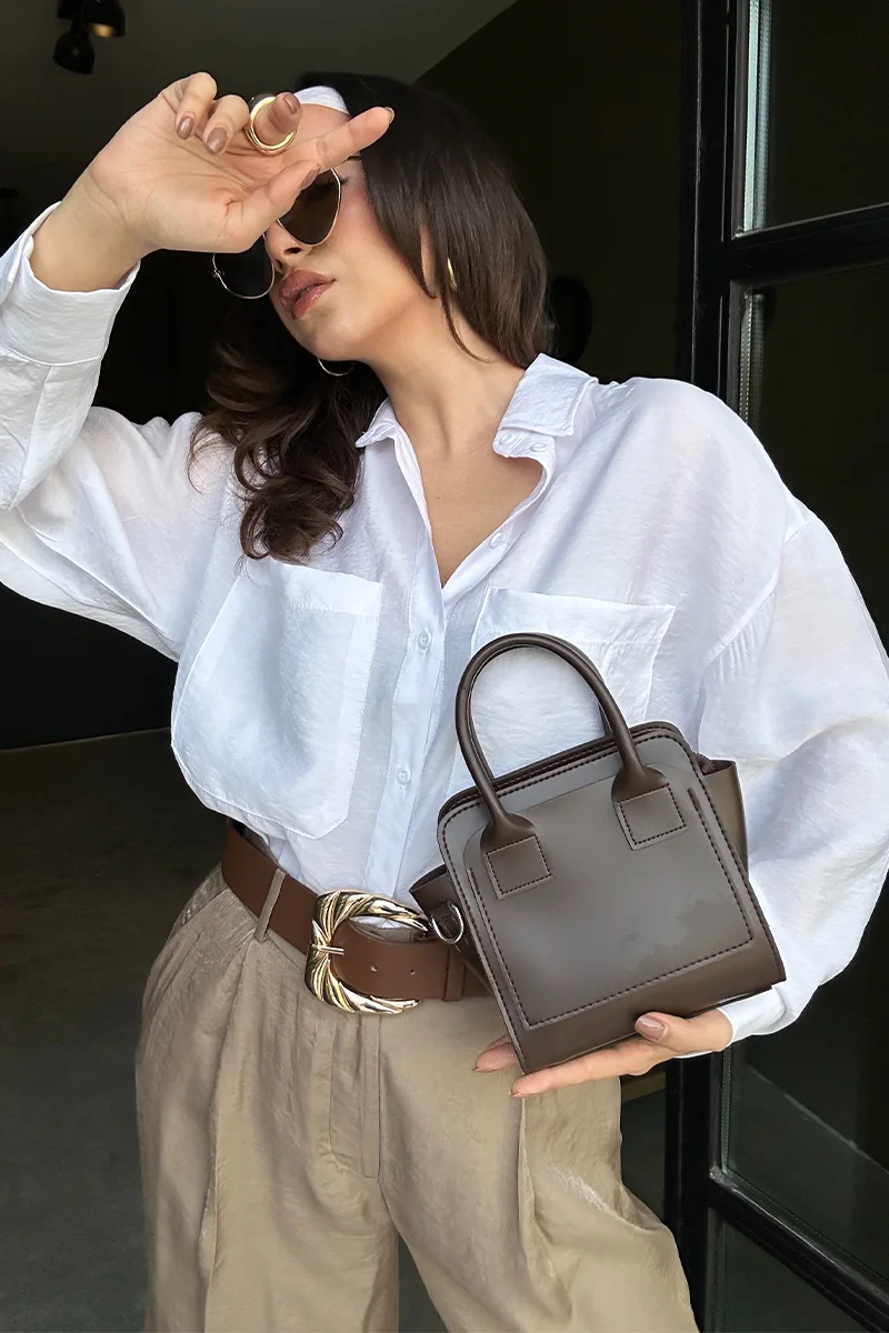 Faux leather crossbody bag for women in dark brown