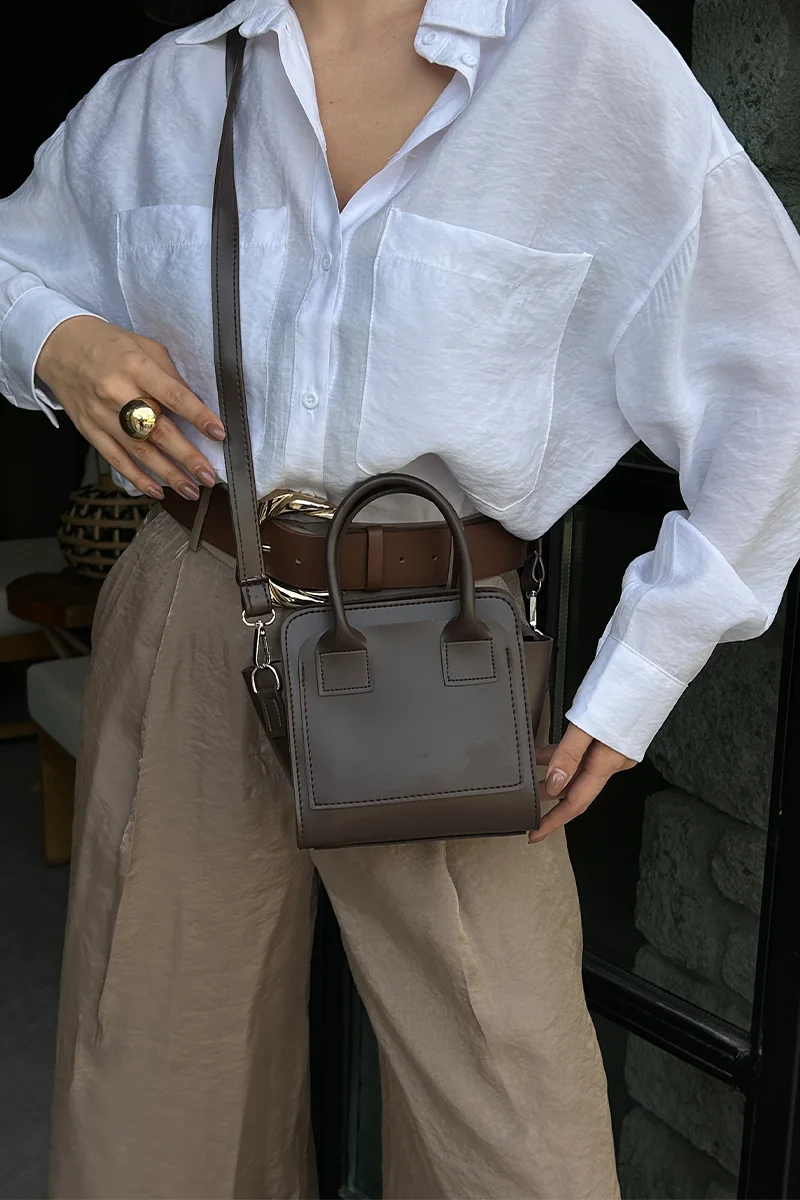 Faux leather crossbody bag for women in dark brown