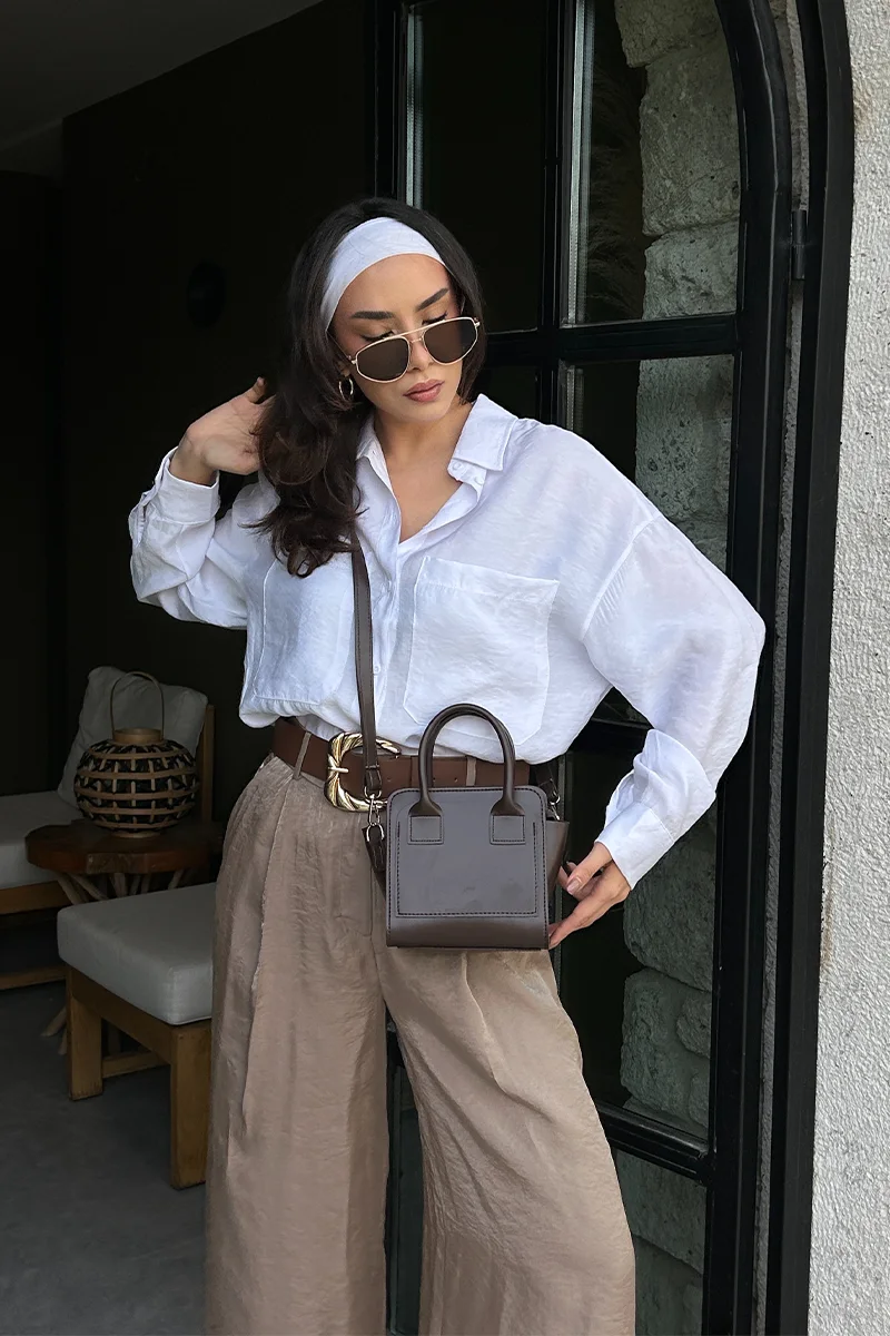 Faux leather crossbody bag for women in dark brown