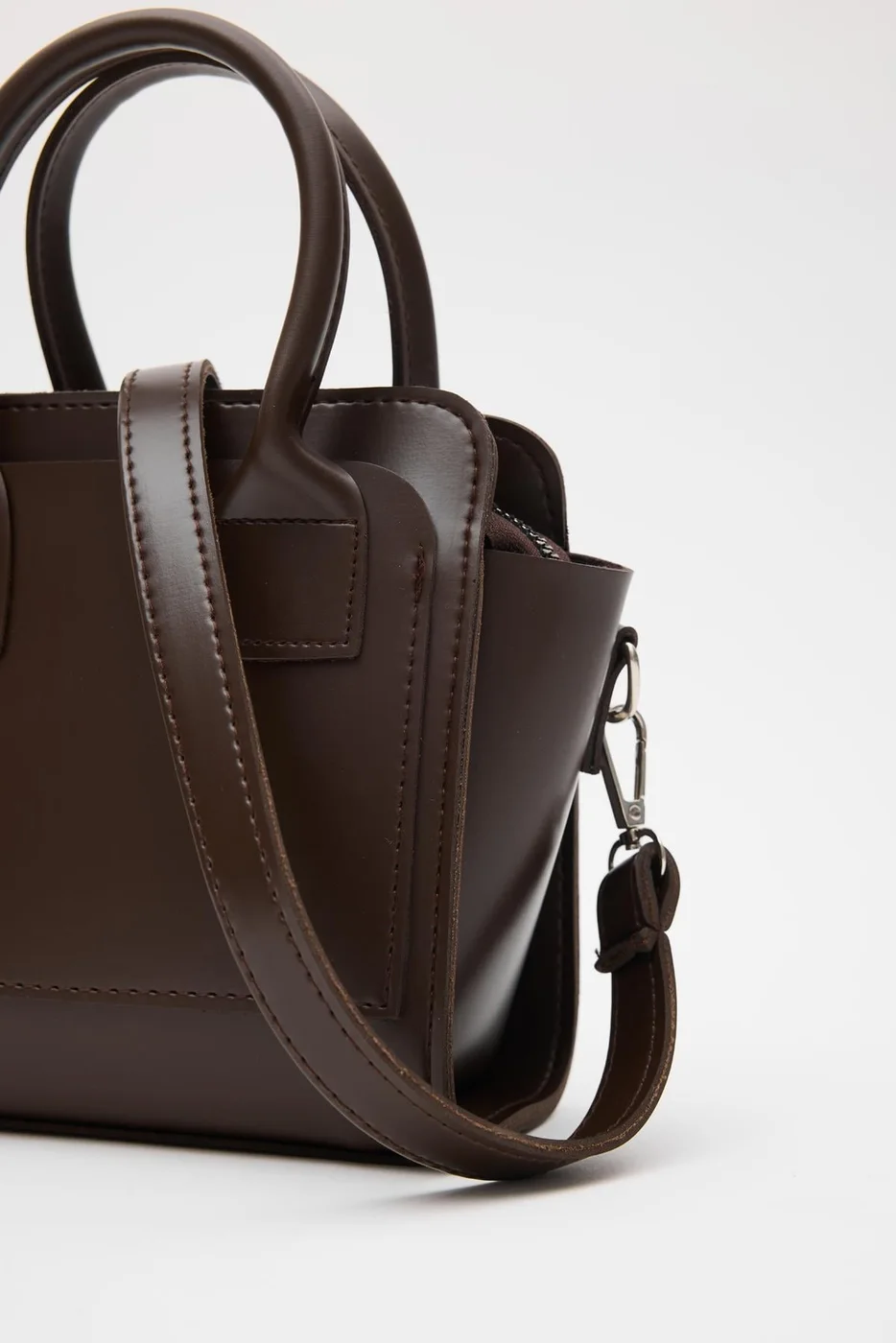 Faux leather crossbody bag for women in dark brown