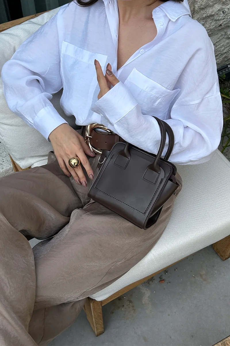 Faux leather crossbody bag for women in dark brown