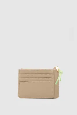 Faux leather card holder in beige