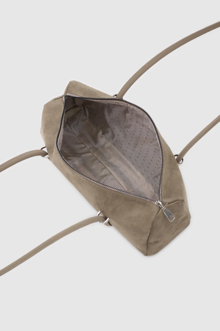 faux suede baguette bag in taupe