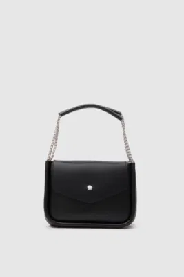 Faux leather crossbody bag with chain details in black
