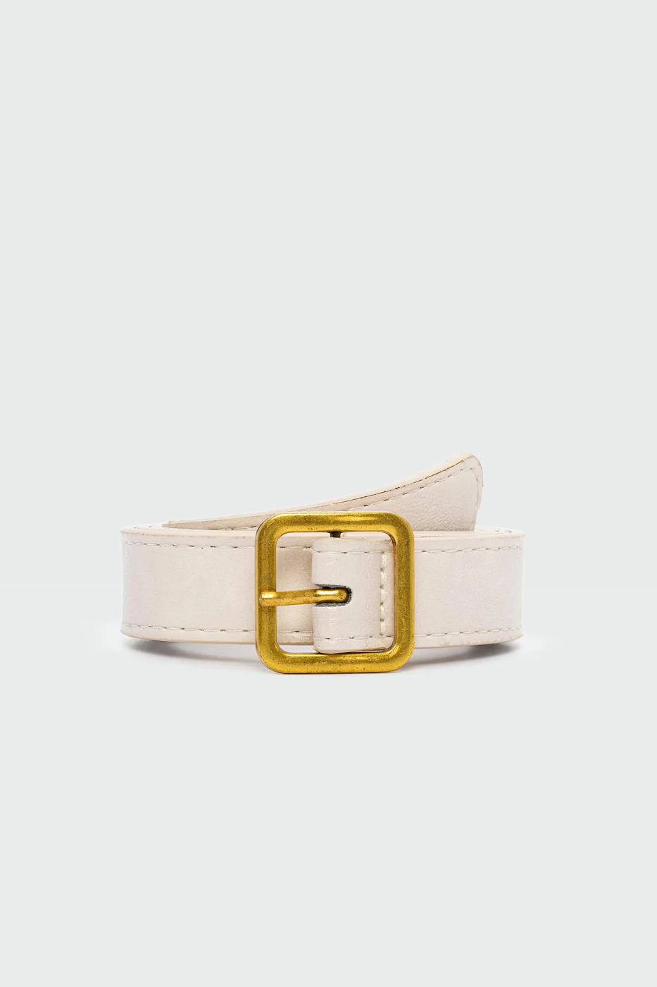 faux leather belt with square buckle in cream