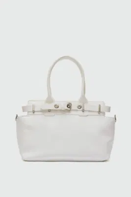 Faux leather shoulder bag in cream