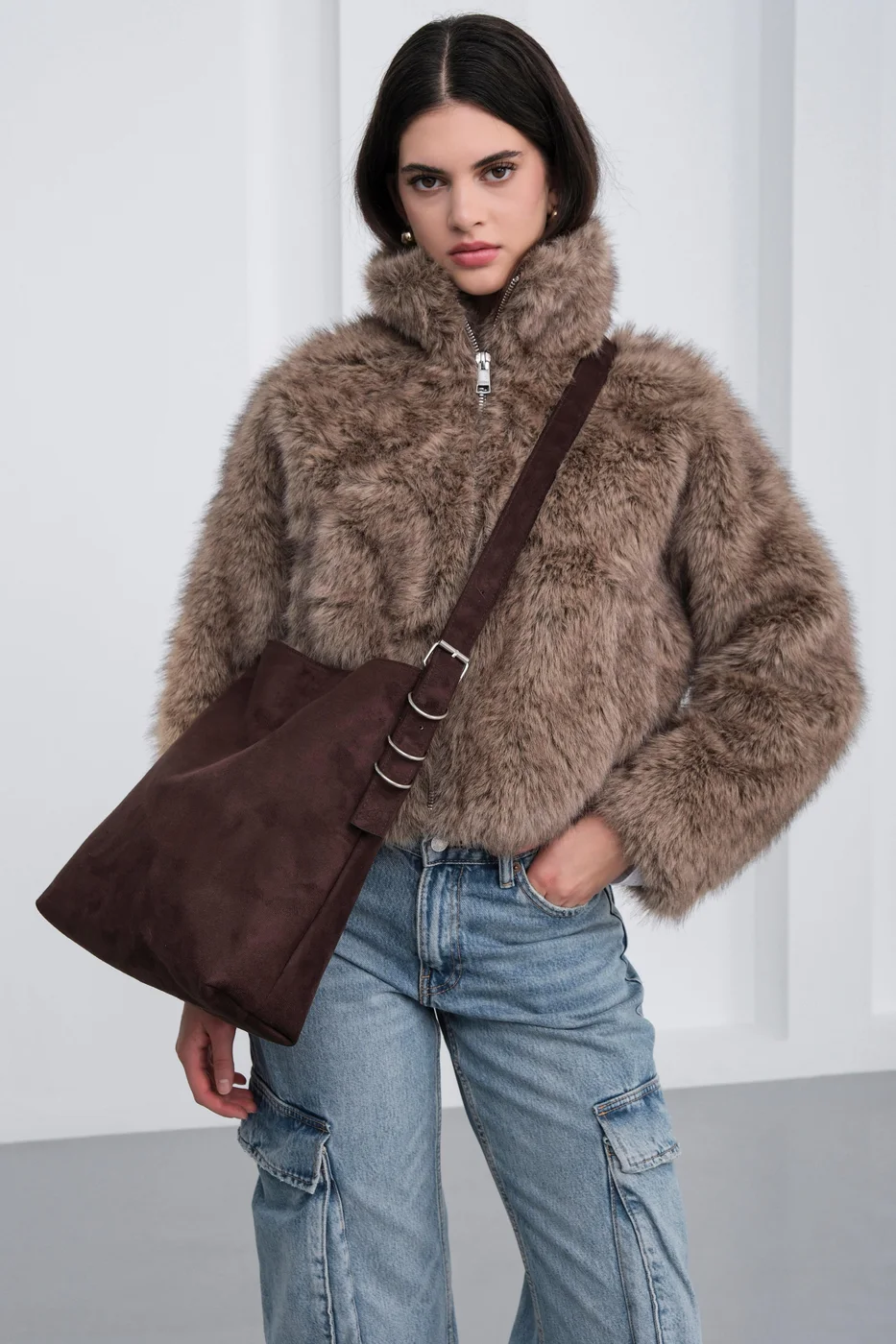 faux suede shoulder bag faux suede shoulder bag in brown