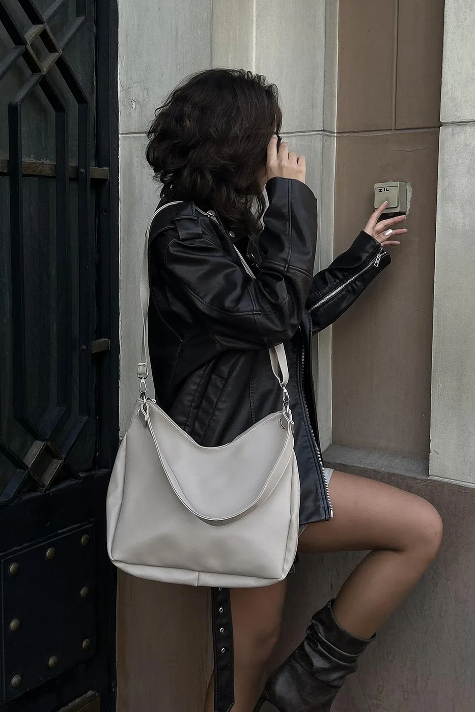 faux leather shoulder bag in beige