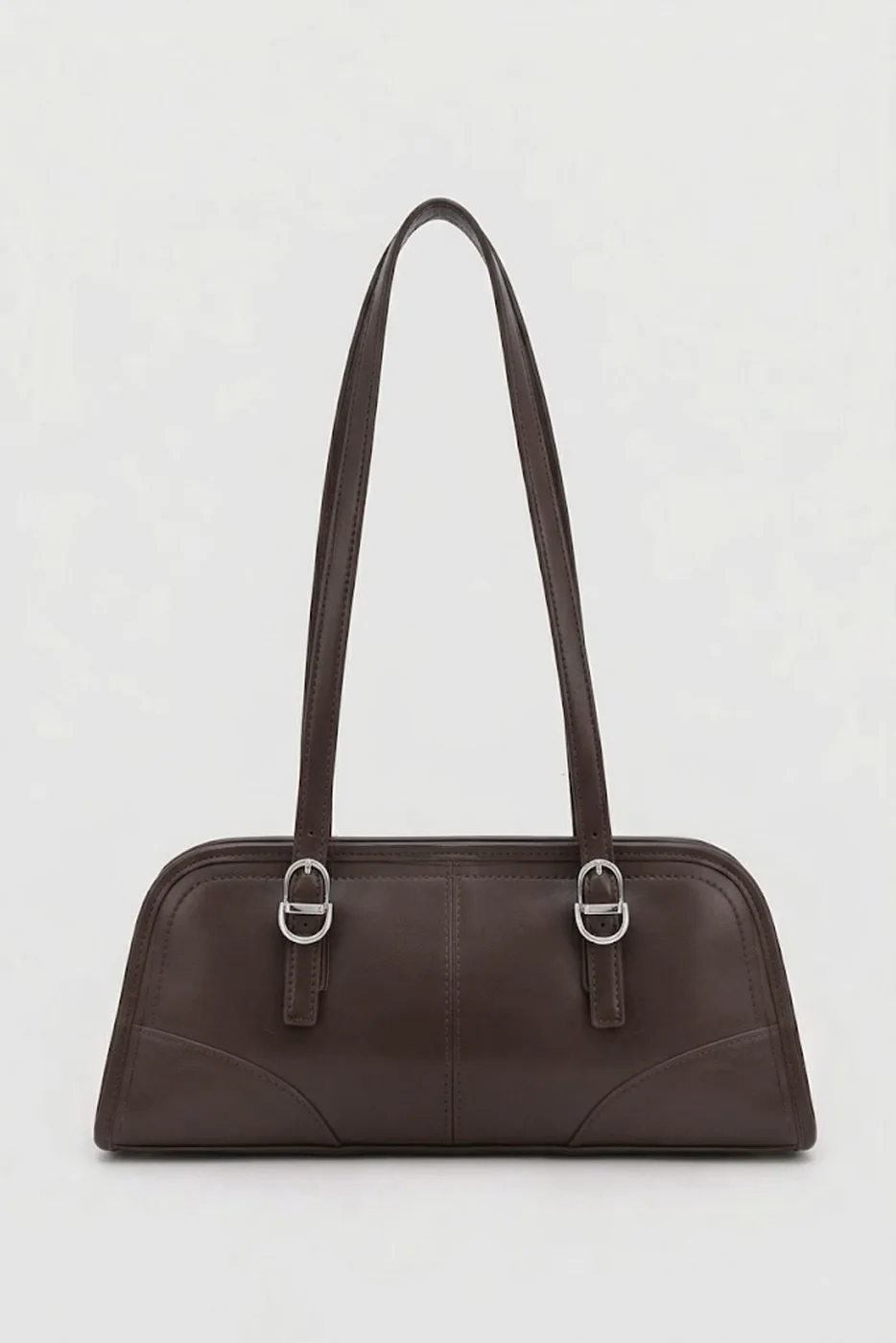 faux leather baguette bag in dark brown