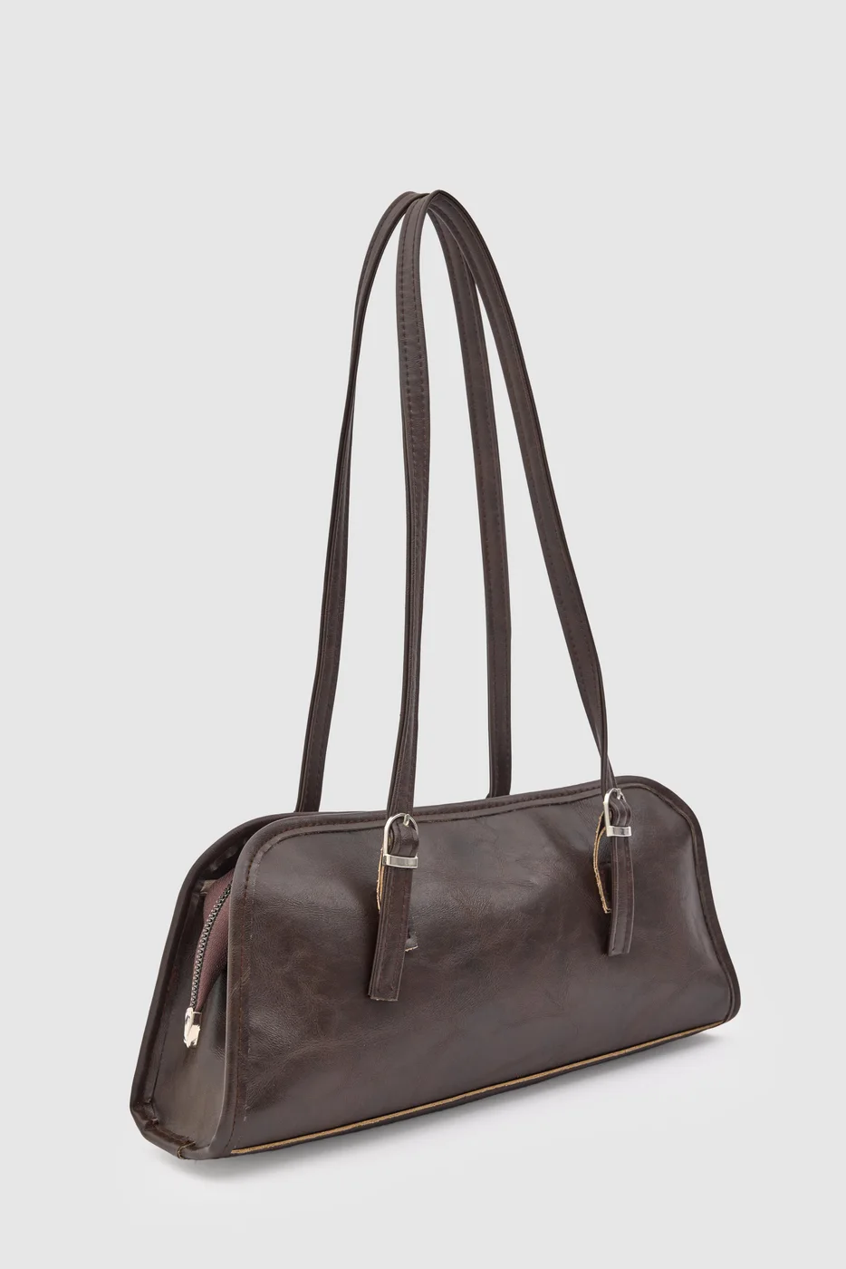 faux leather baguette bag in dark brown