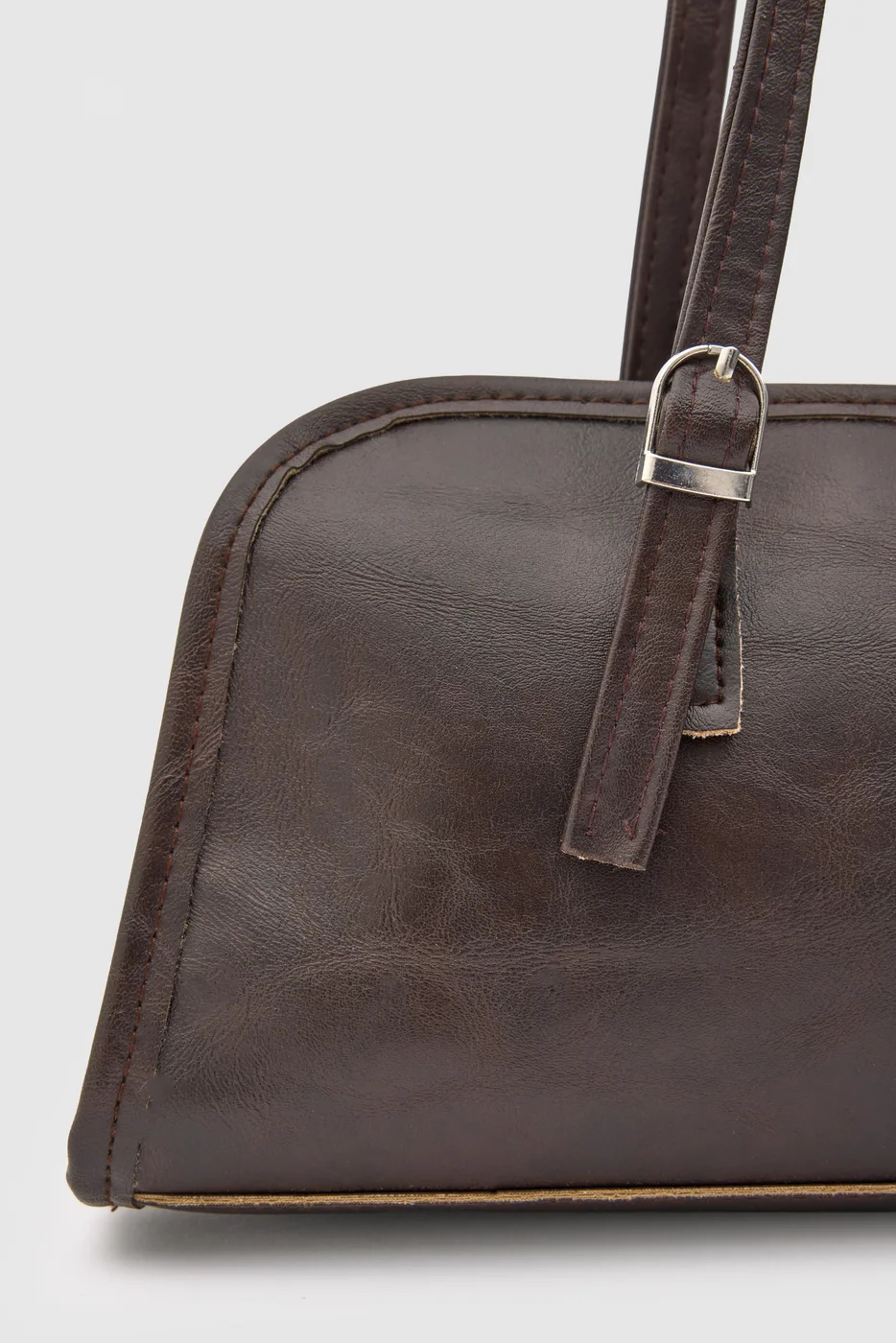 faux leather baguette bag in dark brown