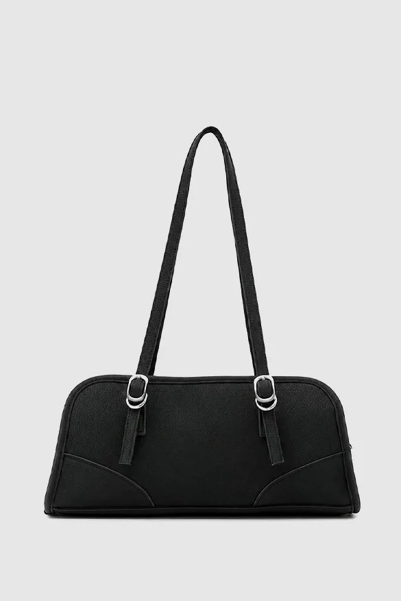faux suede baguette bag in black
