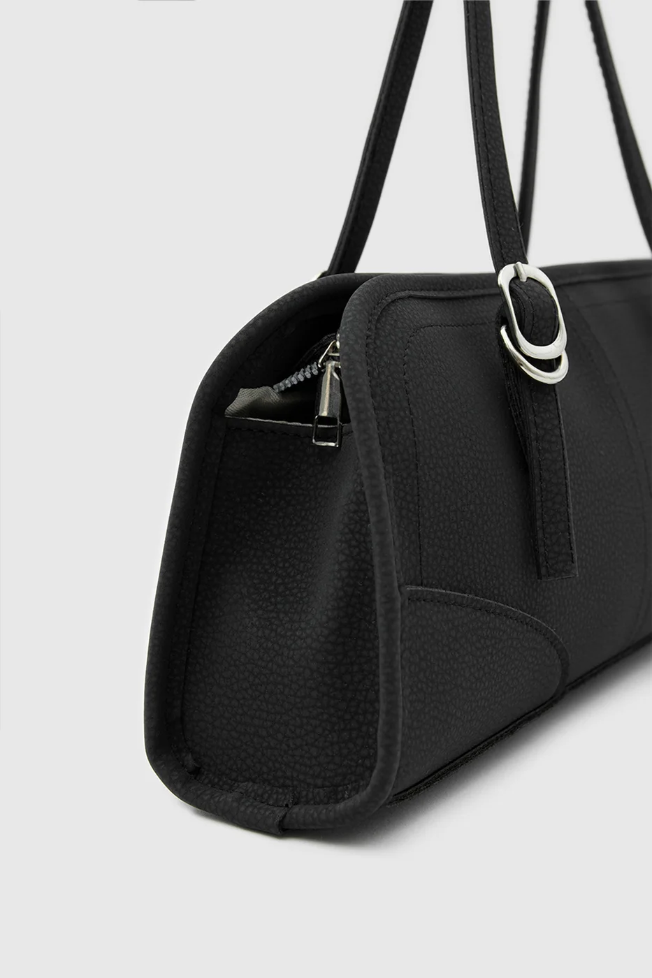 faux suede baguette bag in black