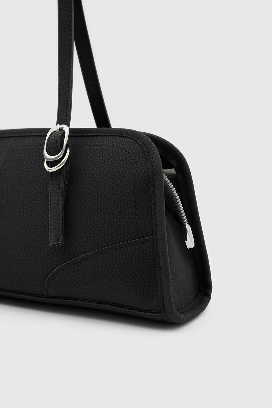 faux suede baguette bag in black
