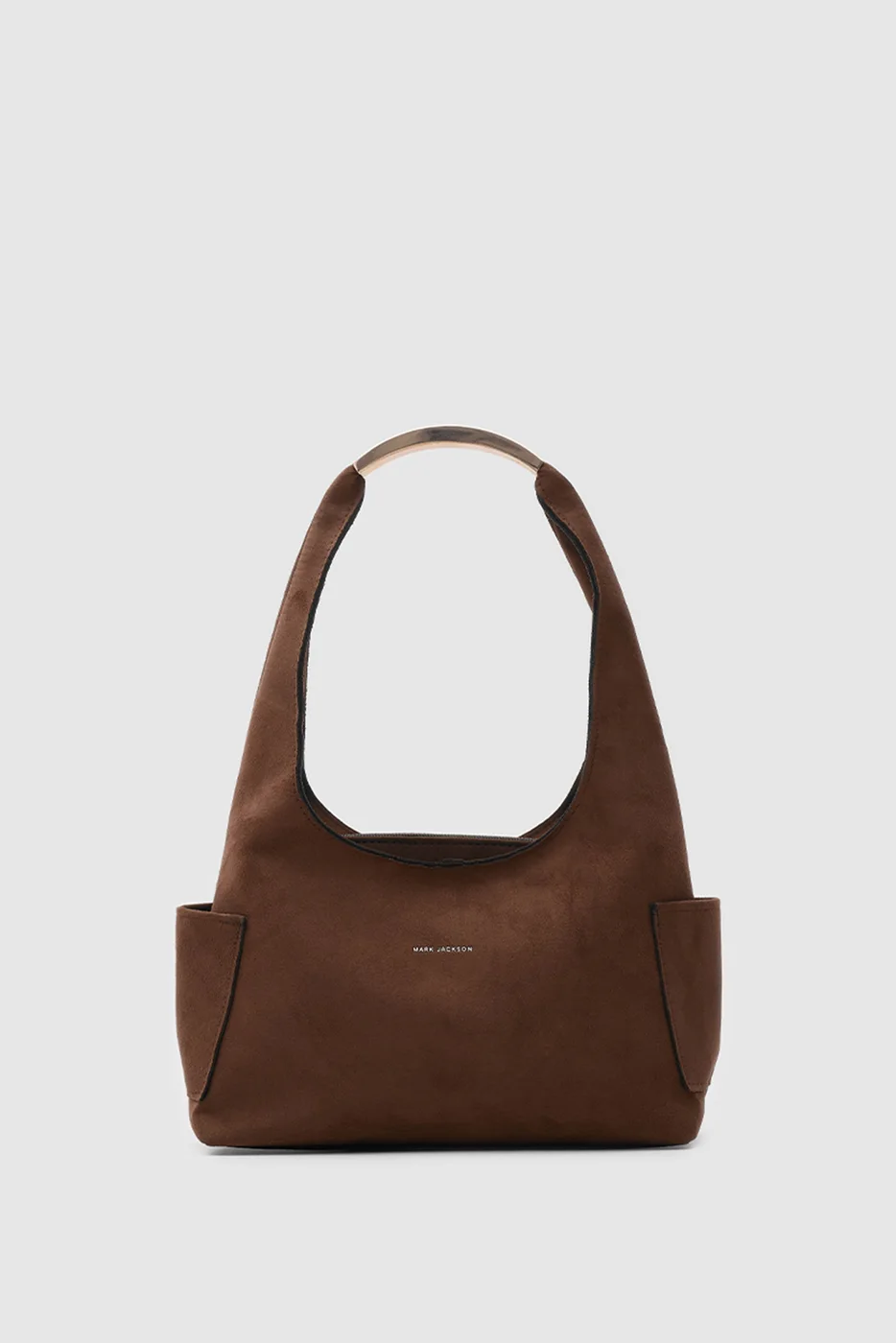 faux suede shoulder bag in dark brown