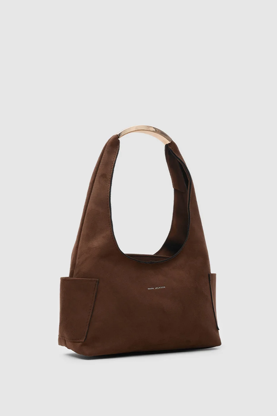 faux suede shoulder bag in dark brown