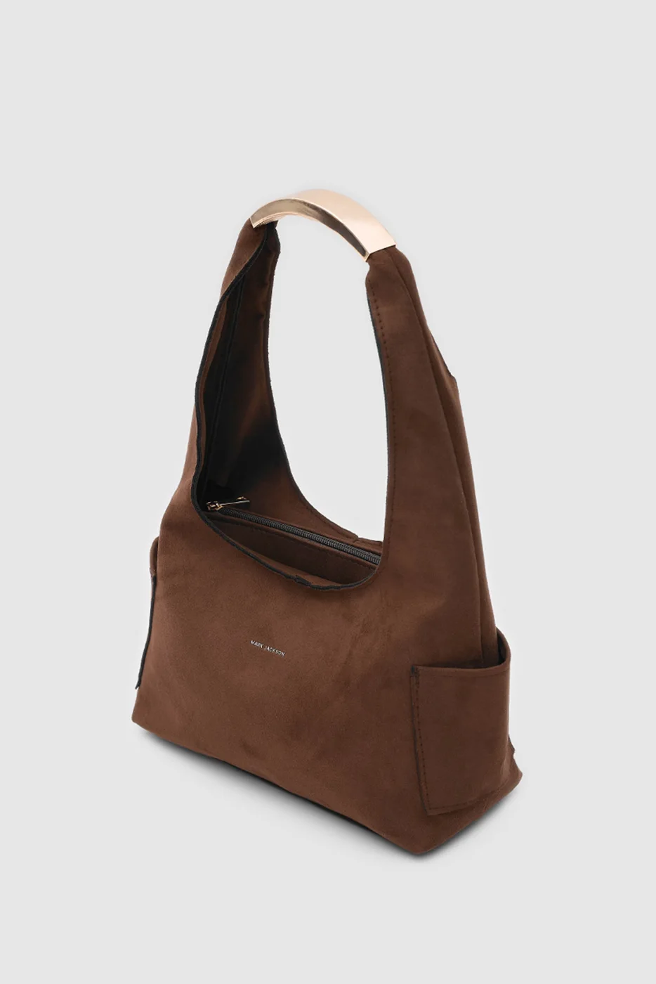 faux suede shoulder bag in dark brown