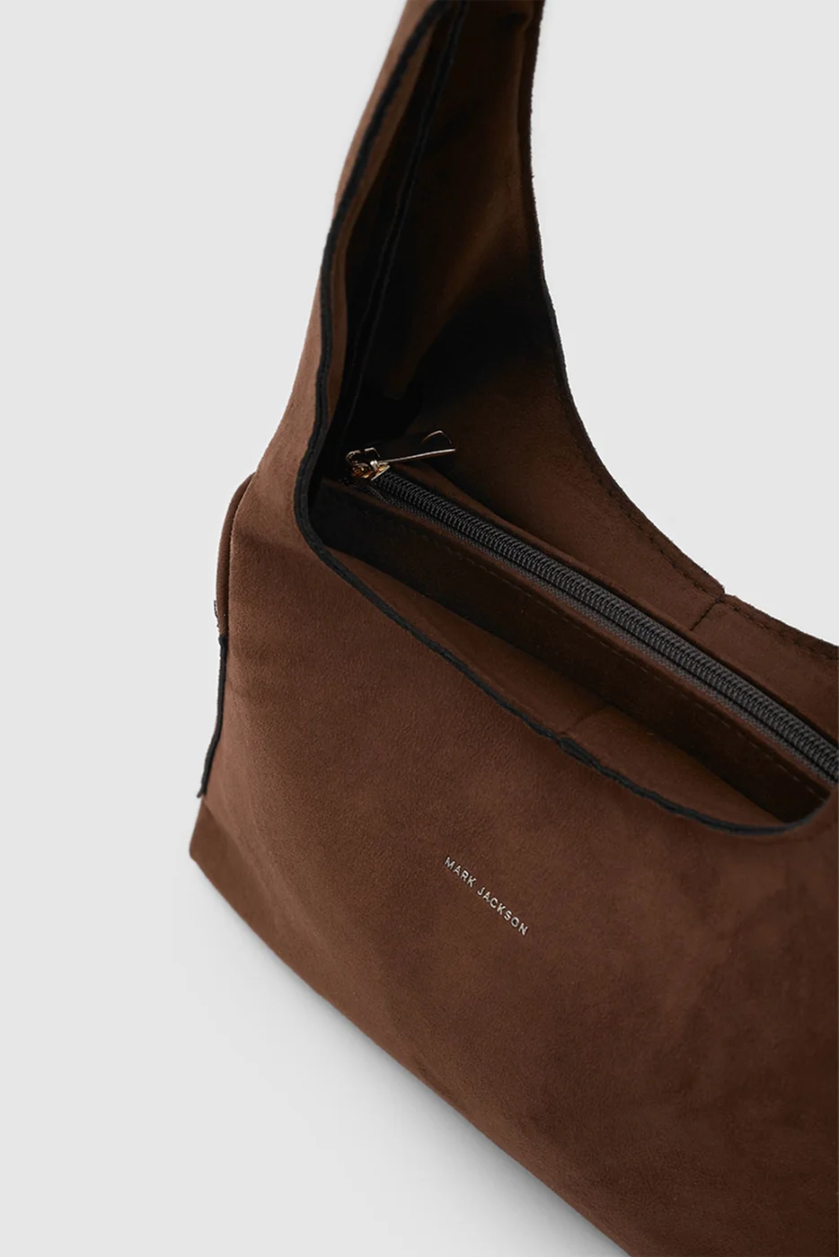 faux suede shoulder bag in dark brown
