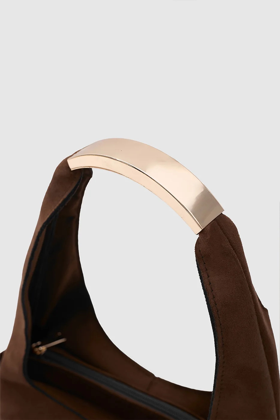 faux suede shoulder bag in dark brown