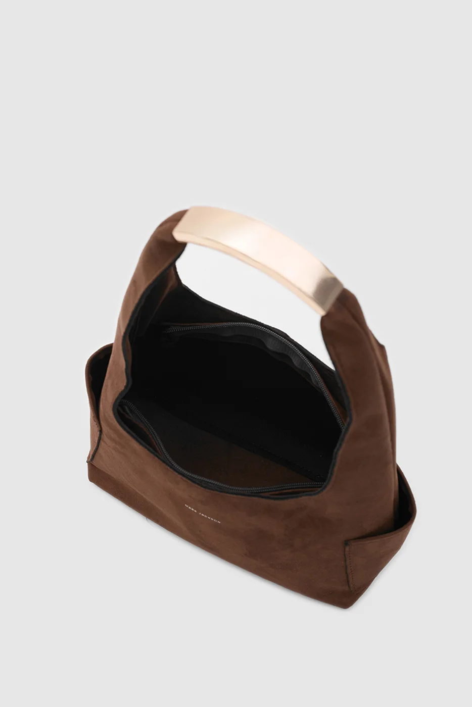 faux suede shoulder bag in dark brown