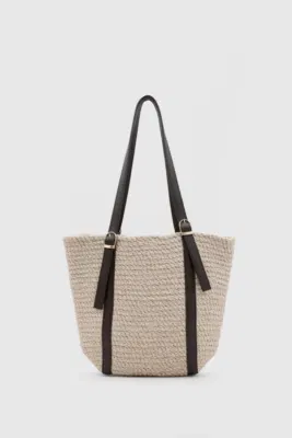 Woven shoulder bag for everyday use in cream