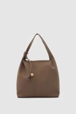 faux suede shoulder bag in taupe