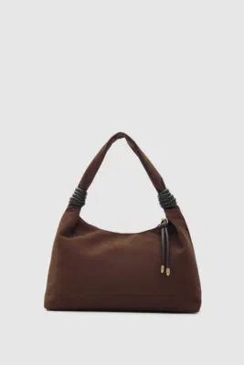 faux suede shoulder bag in dark brown