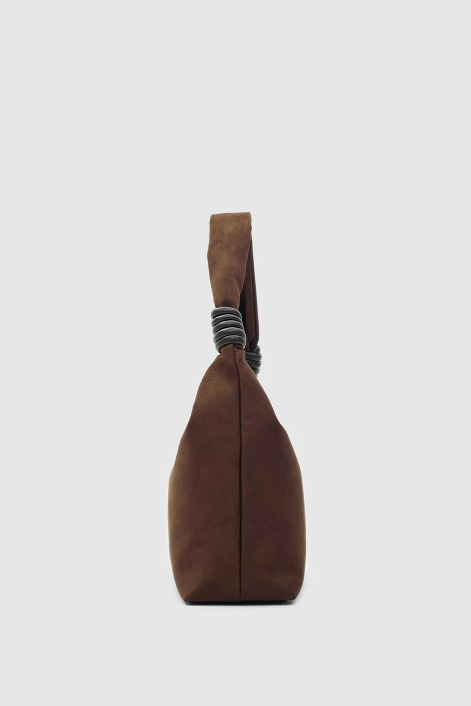 faux suede shoulder bag in dark brown
