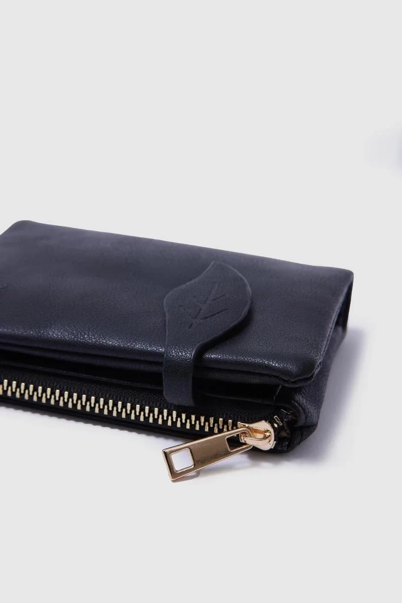 Faux leather wallet for women in black