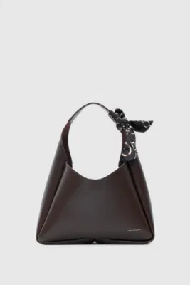 Faux leather shoulder bag with scarf detail in brown