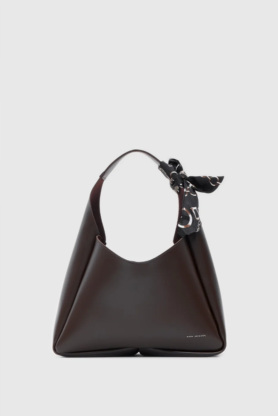 Faux leather shoulder bag with scarf detail in brown