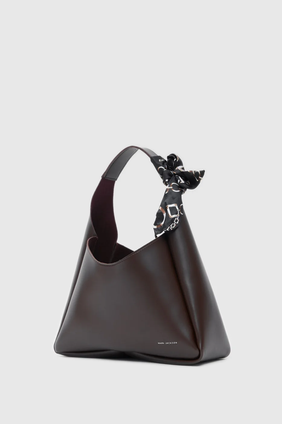 Faux leather shoulder bag with scarf detail in brown