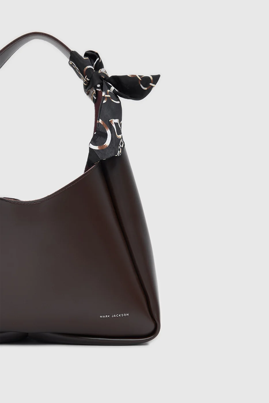 Faux leather shoulder bag with scarf detail in brown