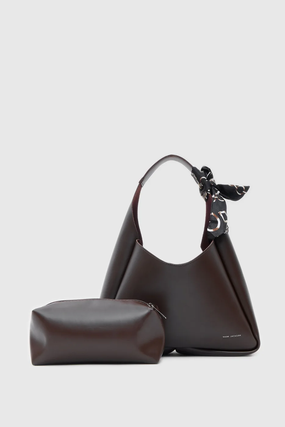 Faux leather shoulder bag with scarf detail in brown