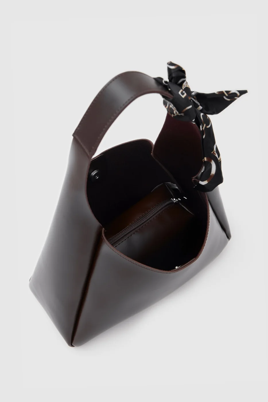 Faux leather shoulder bag with scarf detail in brown