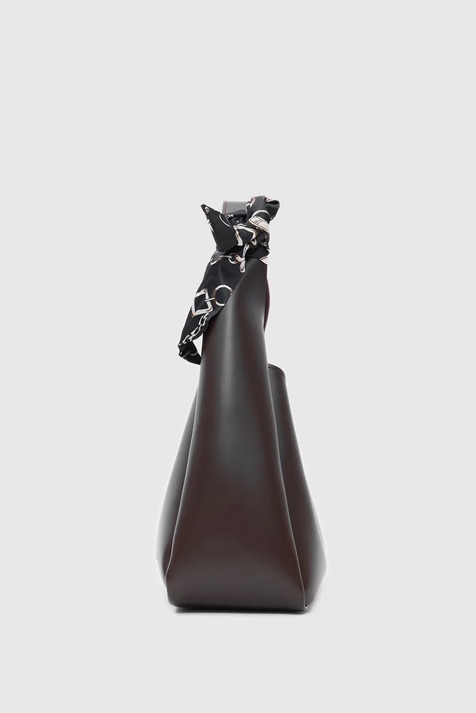 Faux leather shoulder bag with scarf detail in brown