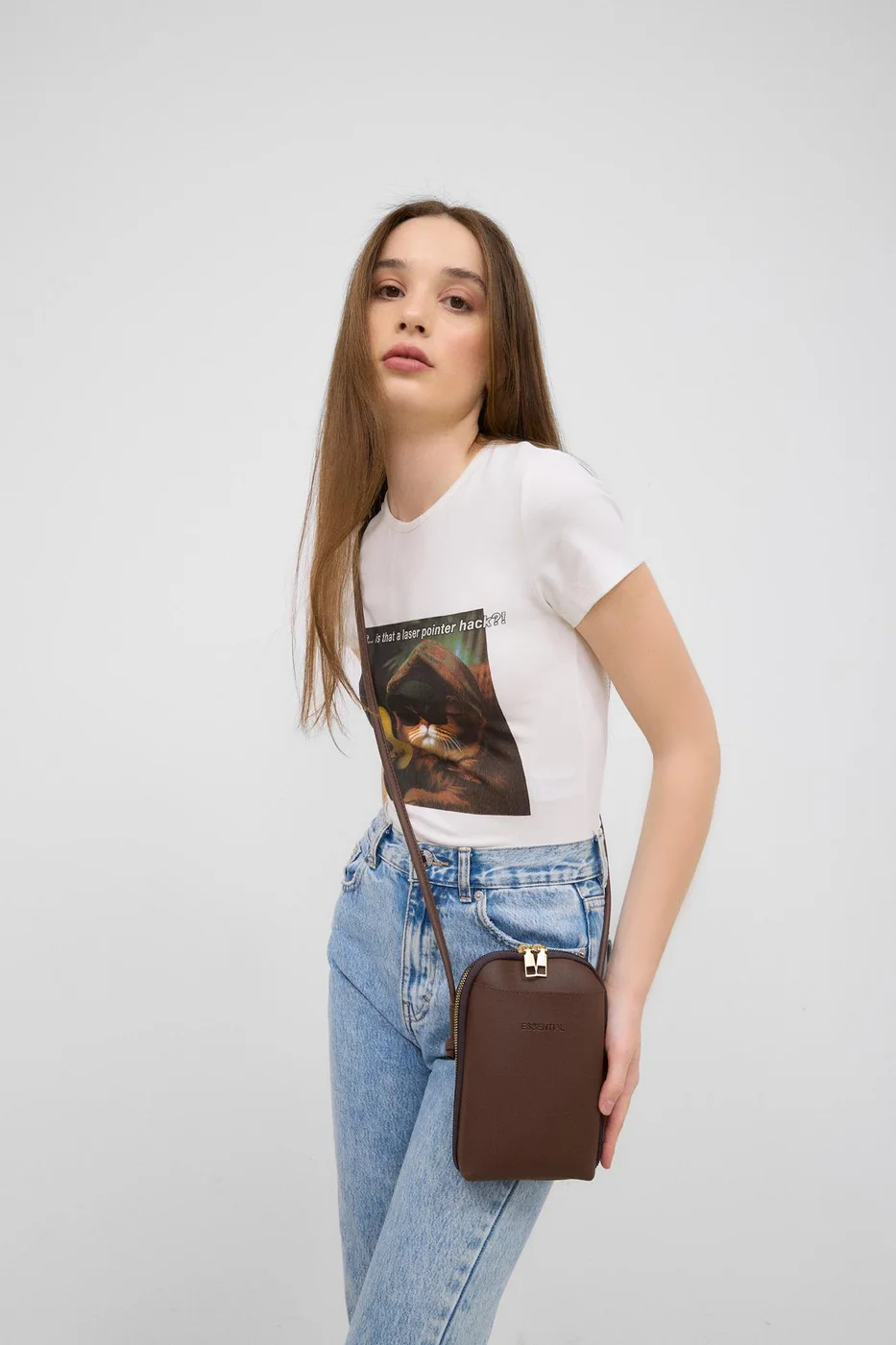 Faux leather crossbody bag for women in brown