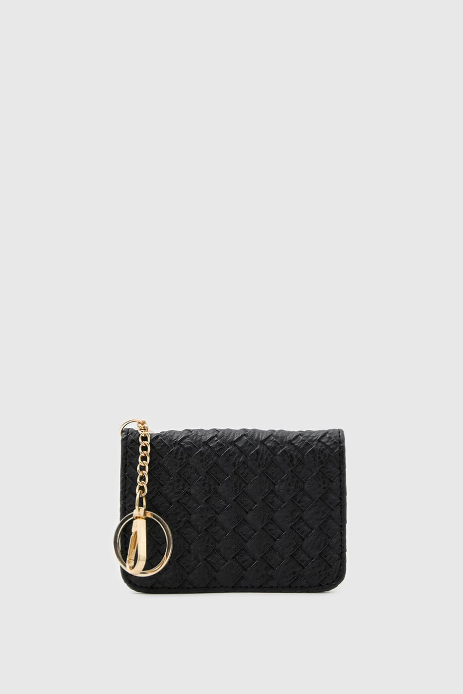 woven faux leather card holder in black