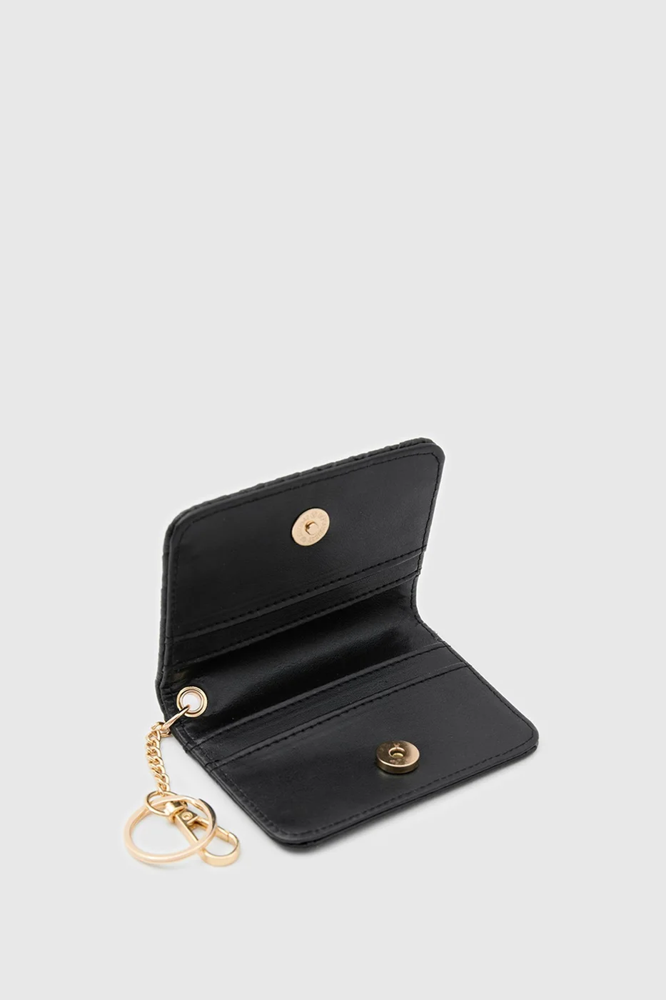 woven faux leather card holder in black