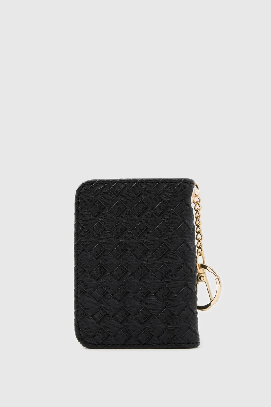 woven faux leather card holder in black