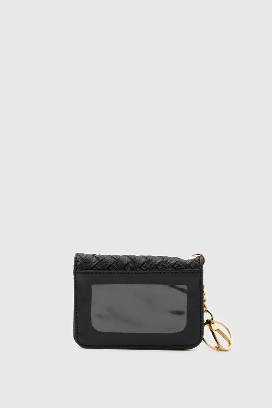 woven faux leather card holder in black