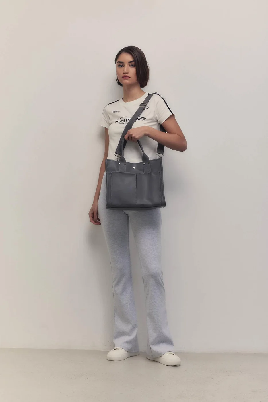 faux leather shoulder bag in charcoal