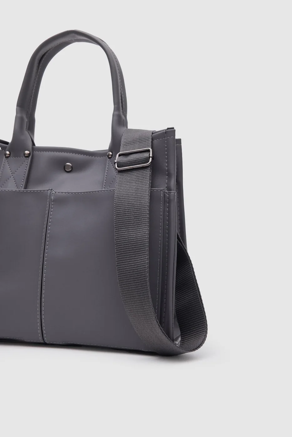 faux leather shoulder bag in charcoal