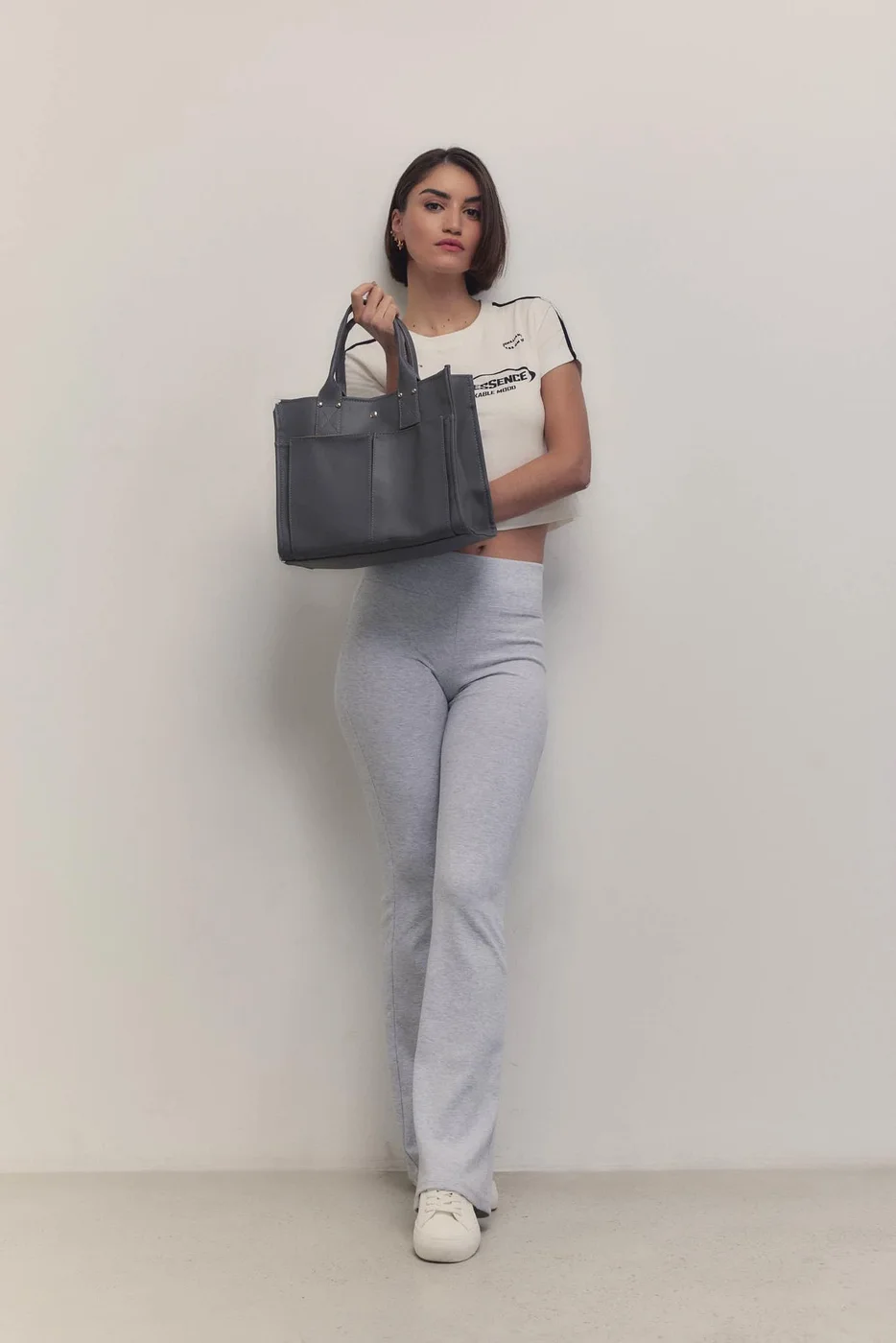faux leather shoulder bag in charcoal