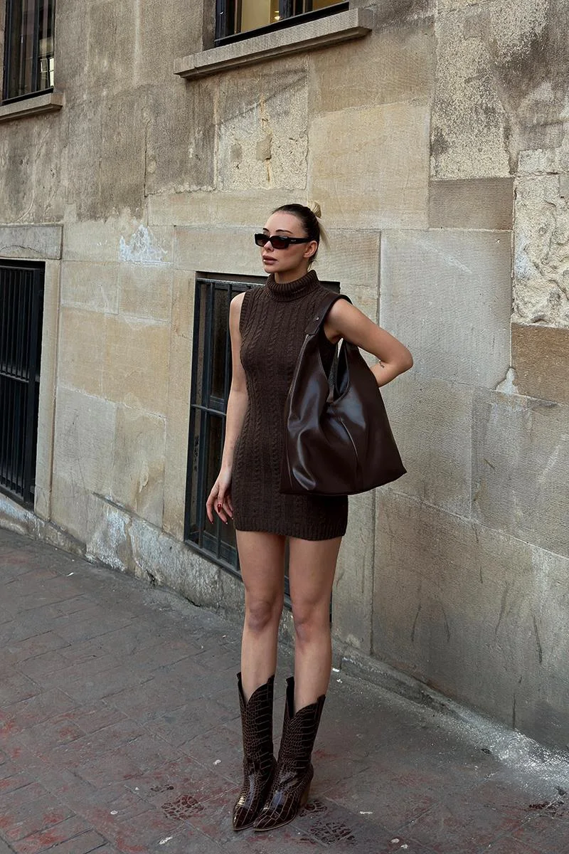 Faux leather shoulder bag Faux leather shoulder bag in dark brown