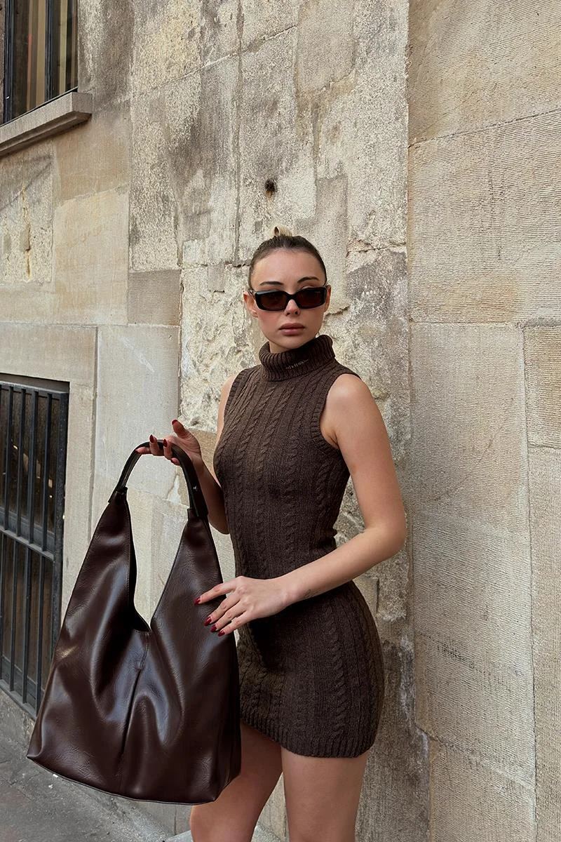 Faux leather shoulder bag Faux leather shoulder bag in dark brown